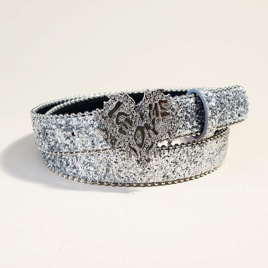 Women'S Jeans Accessories Chain - เข็มขัดแฟชั่นผู้หญิงประดับเพชรหลากสีเงินพร้อมหัวเข็มขัดโลหะ สไตล์สาวฮอต ใช้เป็นเครื่องประดับเอวสำหรับกางเกงยีนส์