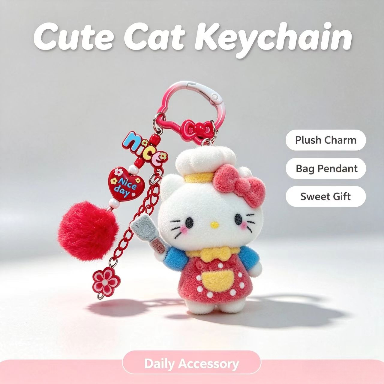 Women Accessories Bag - พวงกุญแจแมวแฟชั่นน่ารัก ตุ๊กตาเชฟ ตกแต่งกระเป๋า พวงปอมปอม ของขวัญสำหรับผู้หญิง