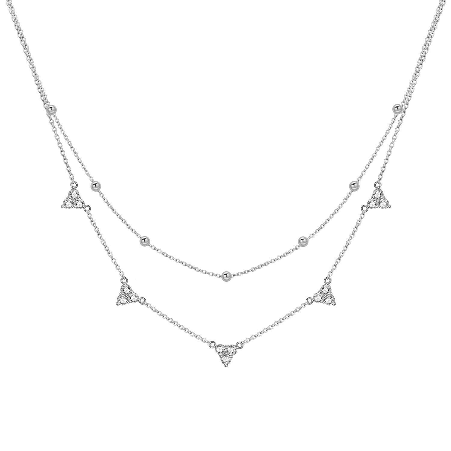 Layered Necklace Set - PANPOKI925 เงินสเตอร์ลิง สร้อยคอโซ่สองชั้น สร้อยคอจี้สำหรับผู้หญิงของขวัญวันเกิดเครื่องประดับอินเทรนด์