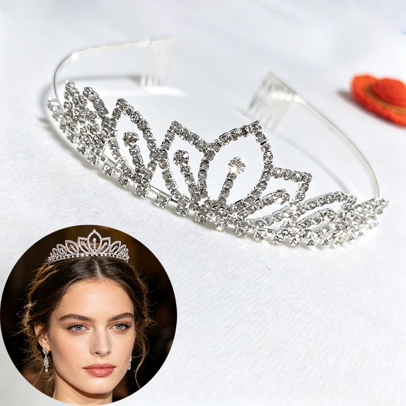 Women'S Hair Accessories Wedding - สีเงินประกายมงกุฎไรน์สโตนเครื่องประดับผมเจ้าสาวสำหรับผู้หญิงของขวัญวันเกิดปาร์ตี้