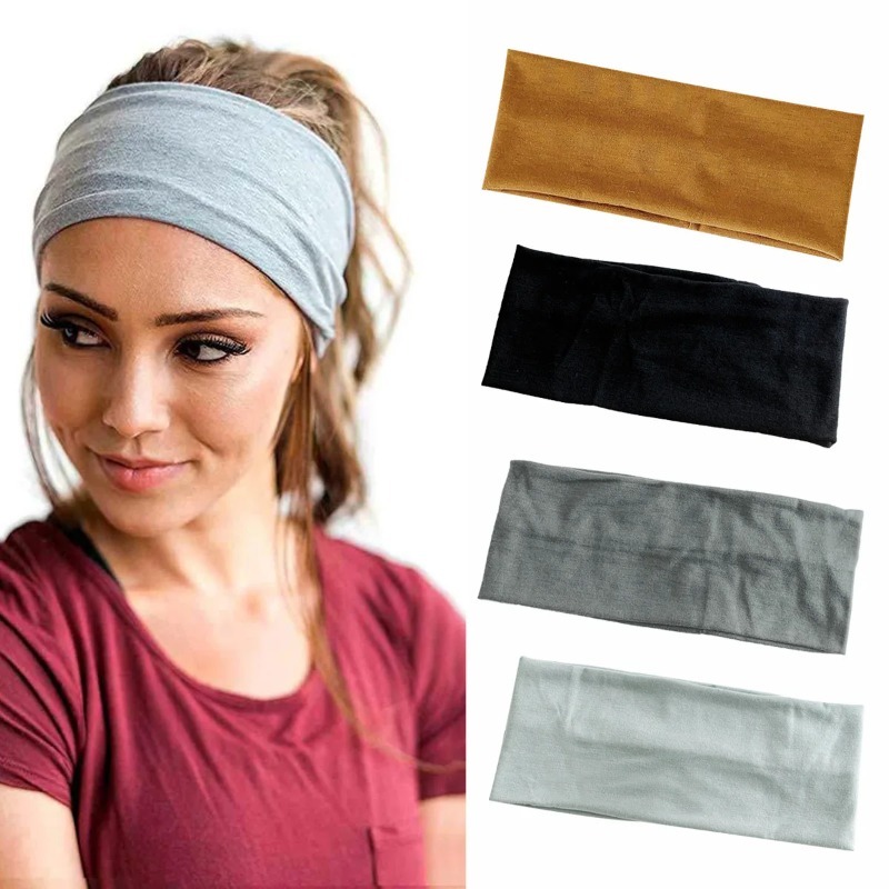 Women Accessories Online - ที่คาดผมโยคะแบบกว้างพิเศษ 9 ซม. สำหรับผู้หญิง ซับเหงื่อ ยืดหยุ่นสูง