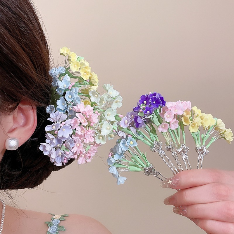 Women'S Vacation Accessories - กิ๊บติดผมดอกไฮเดรนเยียประดิษฐ์สไตล์โบฮีเมียน 6 สี สำหรับผู้หญิง เครื่องประดับผมรูปดอกไม้ สำหรับงานแต่งงาน