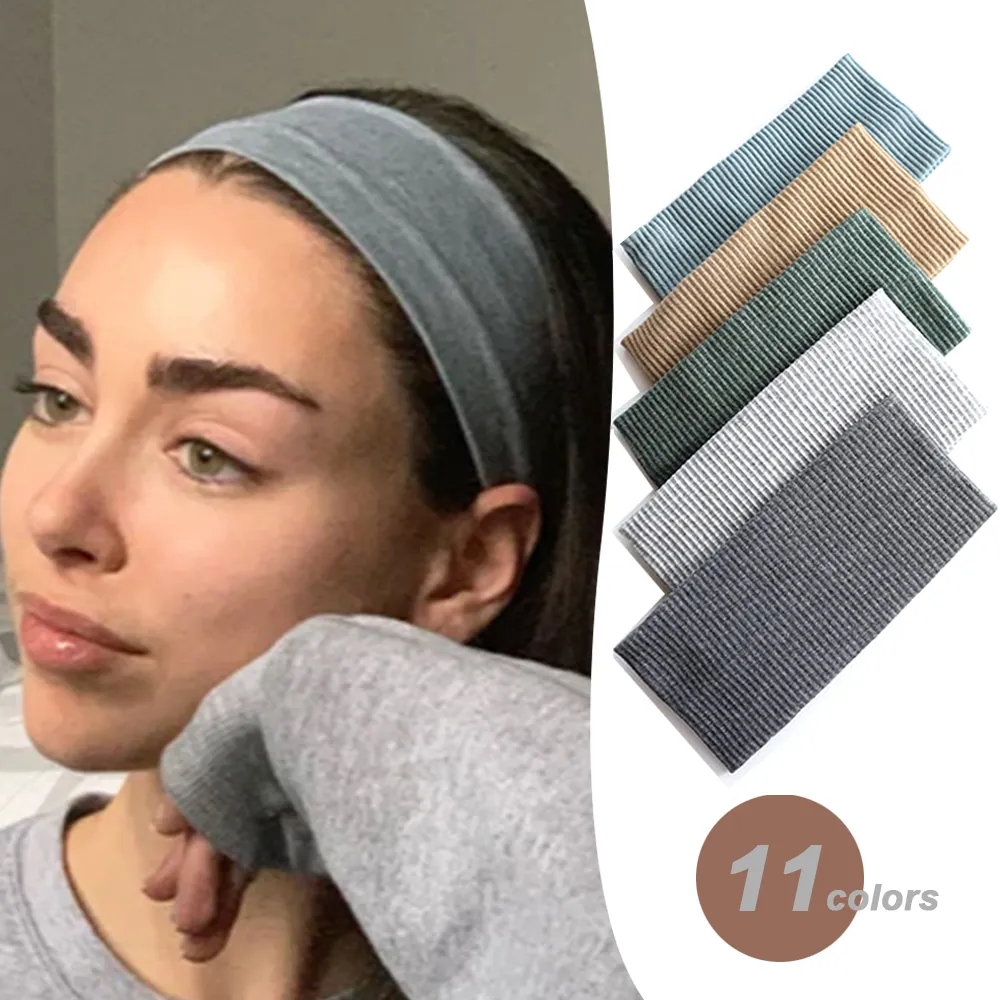 Women Accessories Online - ผู้หญิงสีทึบแถบคาดศีรษะโยคะถักผมวงยืดหยุ่นผม Turban แต่งหน้าผม Hoop Vintage Headwrap