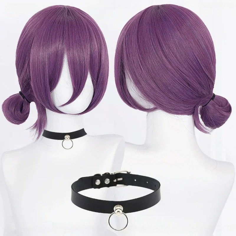 Women Knight Accessories - อะนิเมะเรเซคอสเพลย์วิกผม 45 ซม.วิกผมสีม่วงพร้อมคอโชคเกอร์คอสเพลย์เครื่องแต่งกายผู้หญิงเรเซวิกผมสังเคราะห์ทนความร้อนวิกผม
