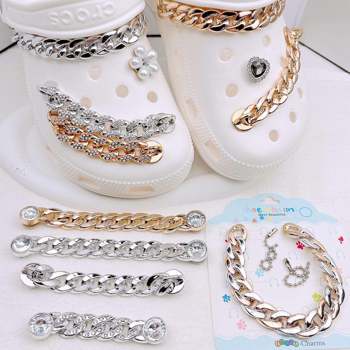 Women'S Accessories Crocs - โซ่ตกแต่งรองเท้าแบบกลวงอเนกประสงค์ สีเงิน สีโรสโกลด์ สำหรับตกแต่งรองเท้าแตะ รองเท้าคร็อกส์ เหมาะสำหรับผู้หญิง