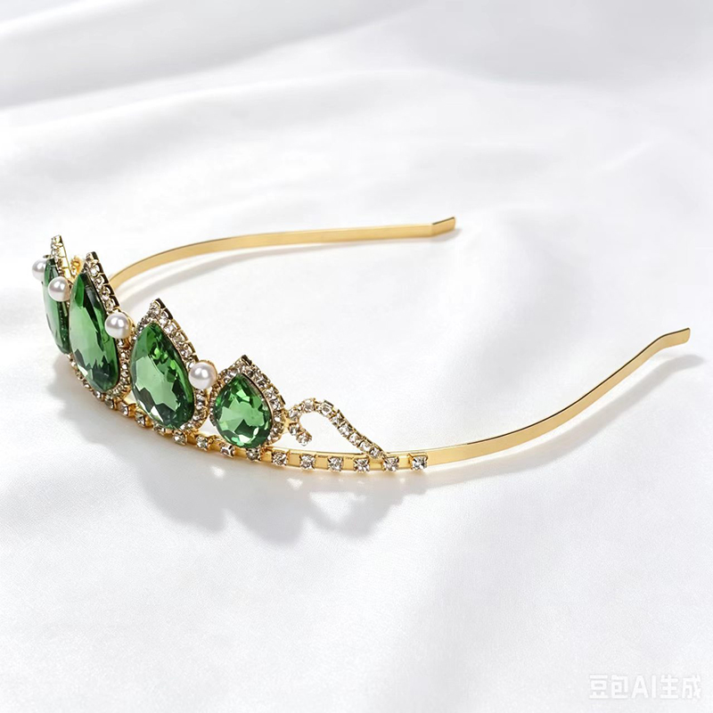Women'S Hair Accessories Wedding - มงกุฎคริสตัลประดับเพชรทรงหยดน้ำสีเขียว เครื่องประดับผมเจ้าสาวสำหรับงานแต่งงาน
