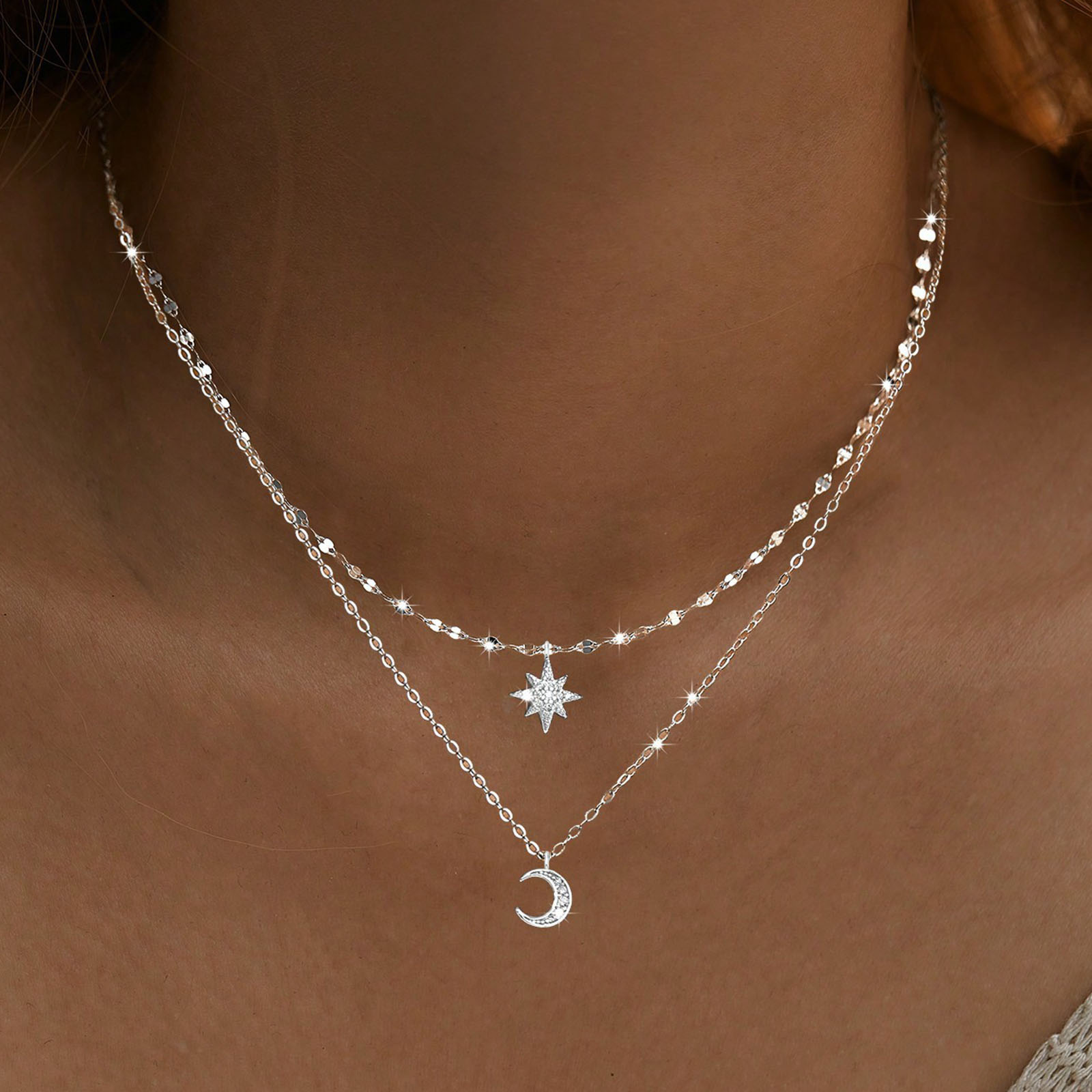 สร้อยคอเงินแท้ 925 รูปพระจันทร - Layered Necklace Set บทวิจารณ์และราคา
