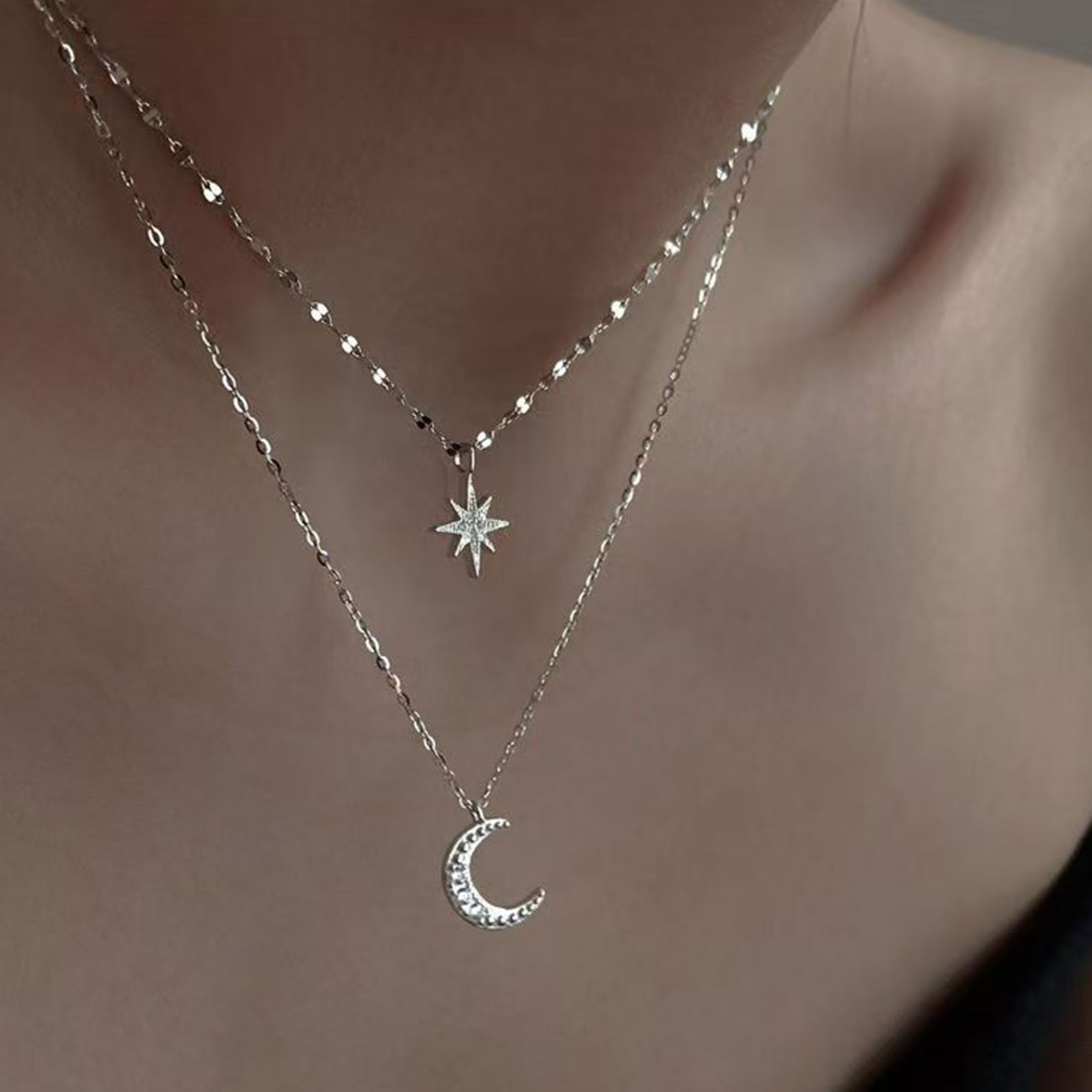 สร้อยคอเงินแท้ 925 รูปพระจันทร - Layered Necklace Set บทวิจารณ์และราคา