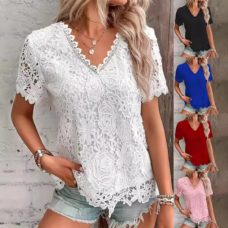 ฤดูร้อนผู้หญิงเสื้อแขนสั้นสีขา - Layered Necklace Set บทวิจารณ์และราคา