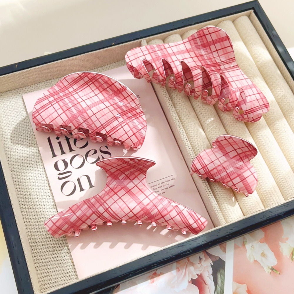 กิ๊บติดผมลายตารางสีชมพูฟ้า เคร - Women Accessories Online บทวิจารณ์และราคา